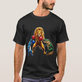 Lion and Crocodile Boxing Match Design T-Shirt