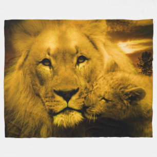 Lion and Cub Custom Fleece Blanket, Large