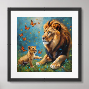 Lion And Cub Framed Art