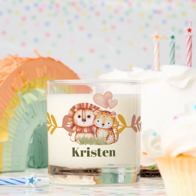 Lion And Cub With Floral Accent  Scented Candle (Birthday)