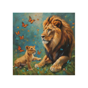 Lion And Cub Wood Wall Art