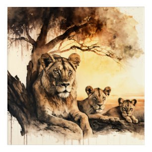 Lion and Cubs Acrylic Wall Art