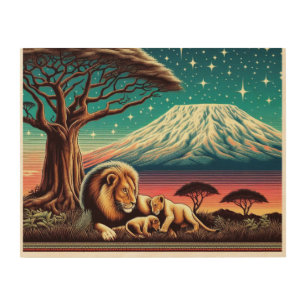 LION AND CUBS WOOD WALL ART