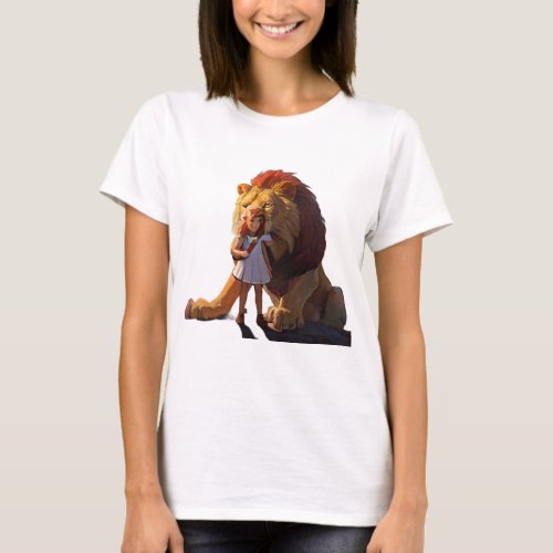 Lion and cute girl T_Shirt