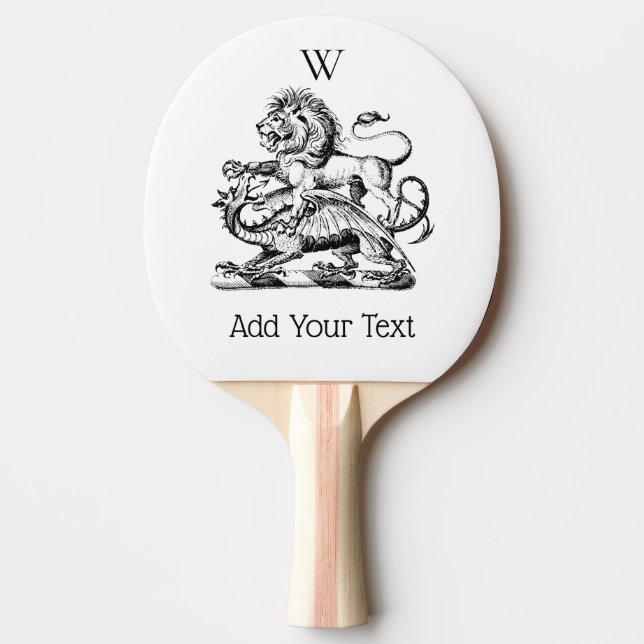 Lion and Dragon Heraldic Crest Emblem Monogram  Ping-Pong Paddle (Front)