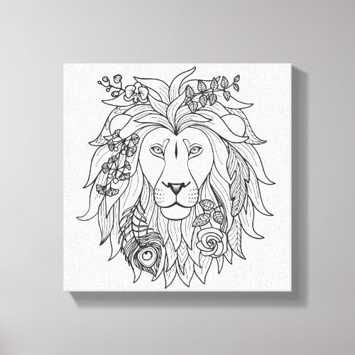 Lion And Flowers Doodle 6 Canvas Print
