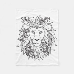 Lion And Flowers Doodle Fleece Blanket