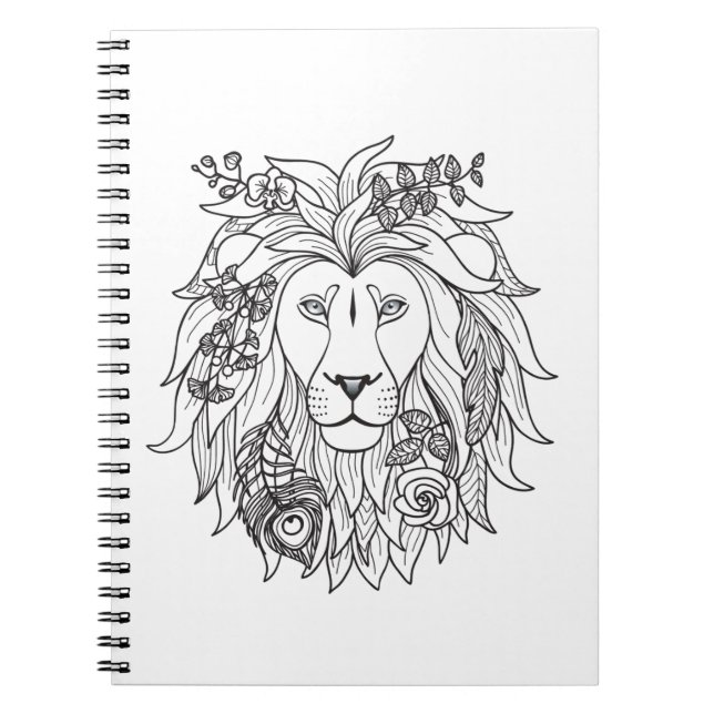 Lion And Flowers Doodle Notebook (Front)