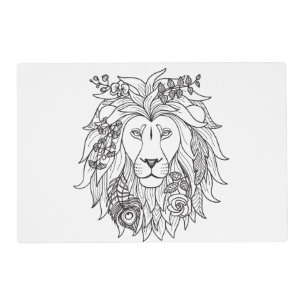 Lion And Flowers Doodle Placemat