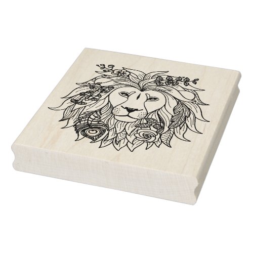 Lion And Flowers Doodle Rubber Stamp