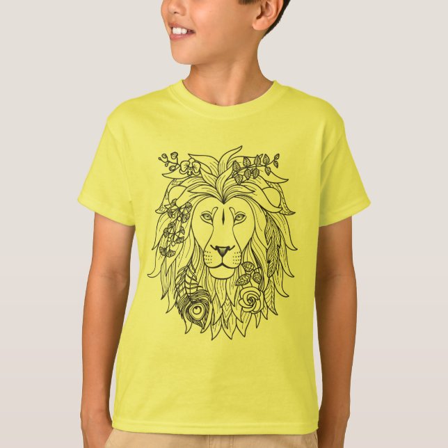 Lion And Flowers Doodle T-Shirt (Front)
