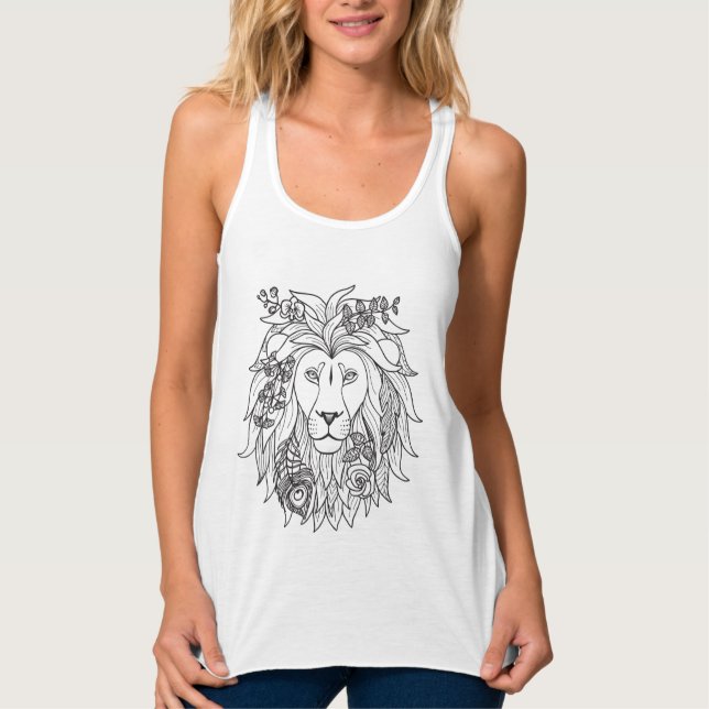 Lion And Flowers Doodle Tank Top (Front)