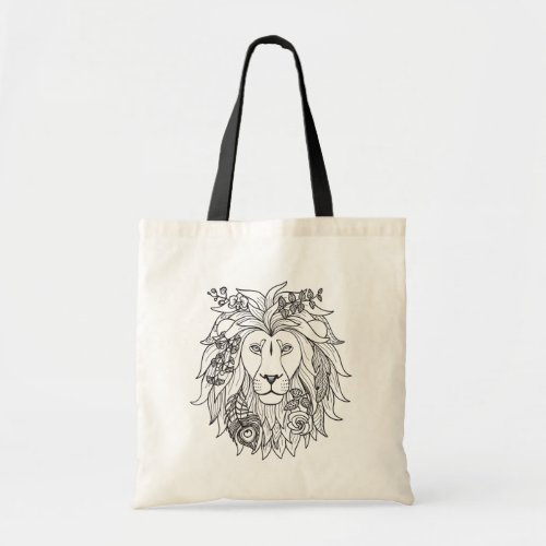 Lion And Flowers Doodle Tote Bag