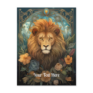 Lion and flowers postcard