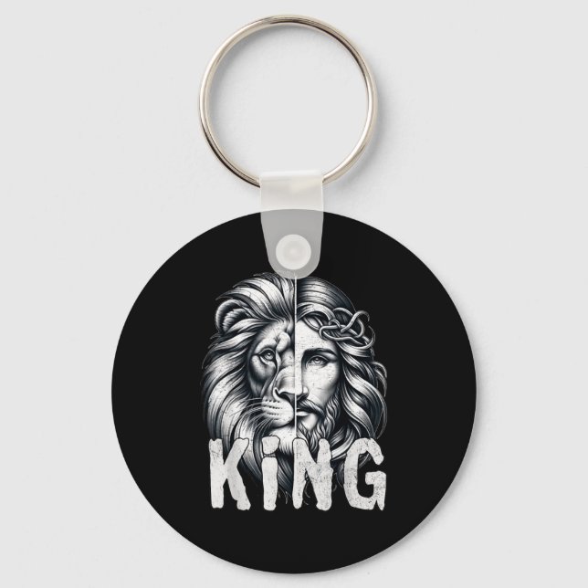 Lion And Jesus King Christian Faith Design  Keychain (Front)
