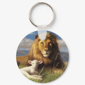 Lion and Lamb Basic Button Keychain