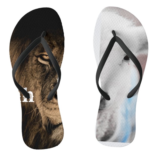 lion and lamb Bible verse Flip Flops (Footbed)