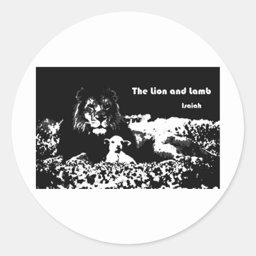 Lion and Lamb Black and White Classic Round Sticker