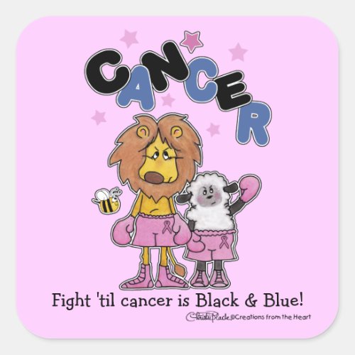 Lion and Lamb Boxers_Make Cancer Black and Blue Square Sticker