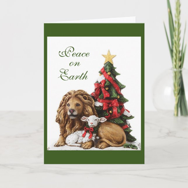 Lion and Lamb by Christmas Tree Hoiliday Card (Front)