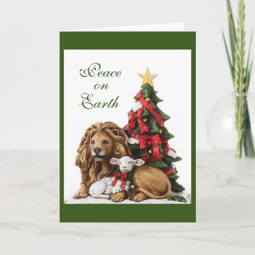 Lion and Lamb by Christmas Tree Hoiliday Card