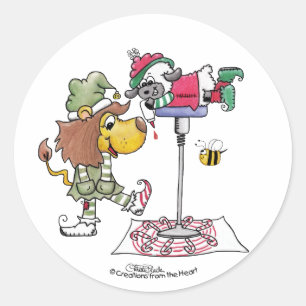 Lion and Lamb Candy Cane Makers Classic Round Sticker