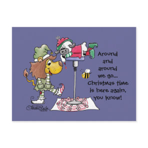 Lion and Lamb Candy Cane Makers Holiday Postcard