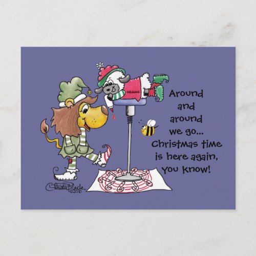 Lion and Lamb Candy Cane Makers Holiday Postcard