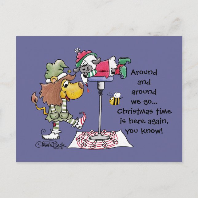 Lion and Lamb Candy Cane Makers Holiday Postcard (Front)