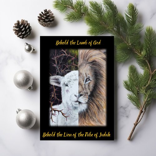 Lion and Lamb card with gold foil lettering