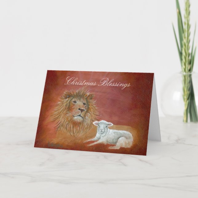 Lion And Lamb, Christmas Blessings Holiday Card (Front)