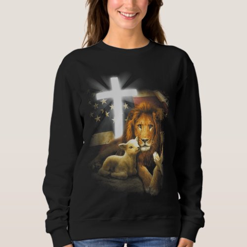 Lion And Lamb Cross Jesus Christ Sweatshirt