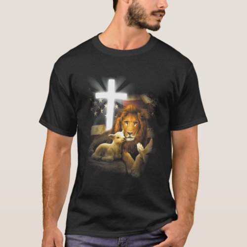 Lion And Lamb Cross Jesus Christ T_Shirt