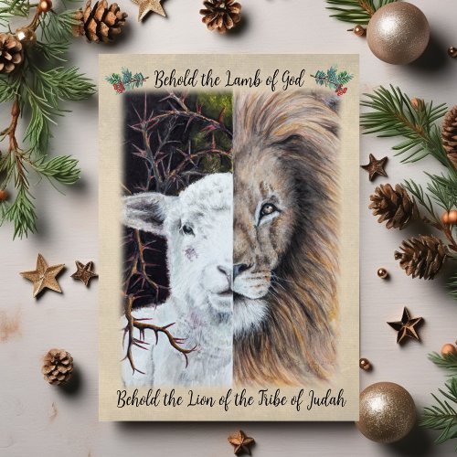 Lion and Lamb greeting card with family photo 