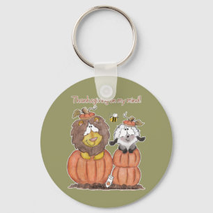 Lion and Lamb in Pumpkins Keychain