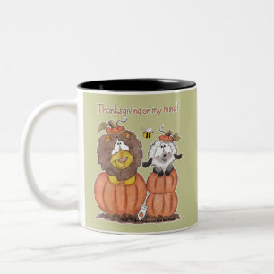 Lion and Lamb in Pumpkins Two-Tone Coffee Mug
