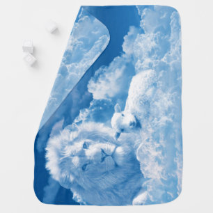 Lion and Lamb in the Clouds Baby Blanket