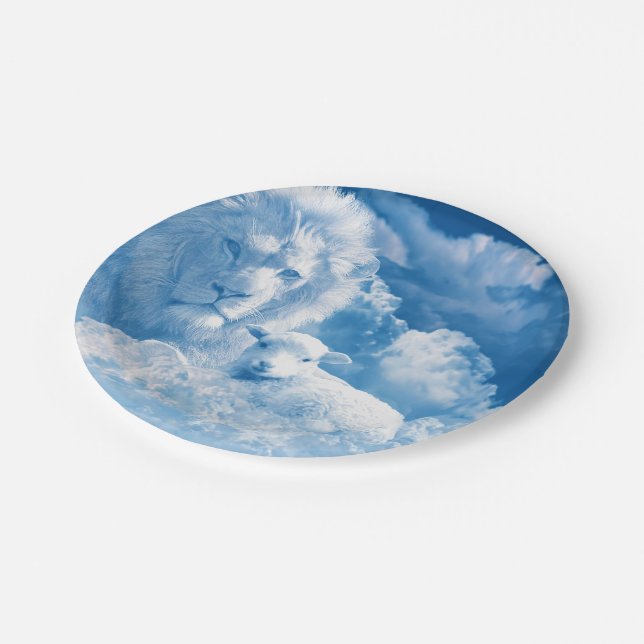Lion and Lamb in the Clouds Paper Plates (Angled)