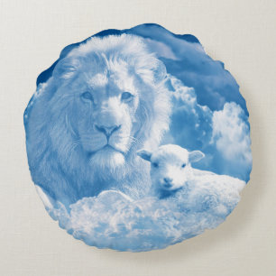 Lion and Lamb in the Clouds Round Pillow