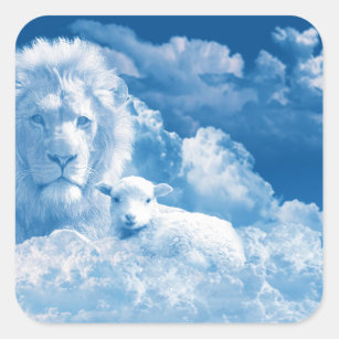 Lion and Lamb in the Clouds Square Sticker