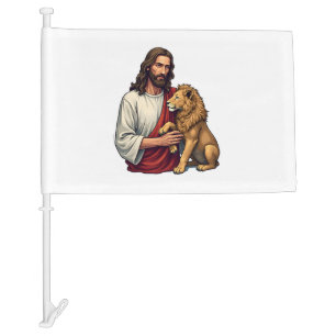 Lion And Lamb Jesus Engraved Faith Shirt 2 Car Flag