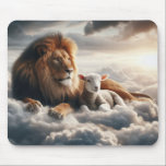 Lion and Lamb Mouse Pad<br><div class="desc">Lion and lamb in the sky with clouds mouse pad</div>