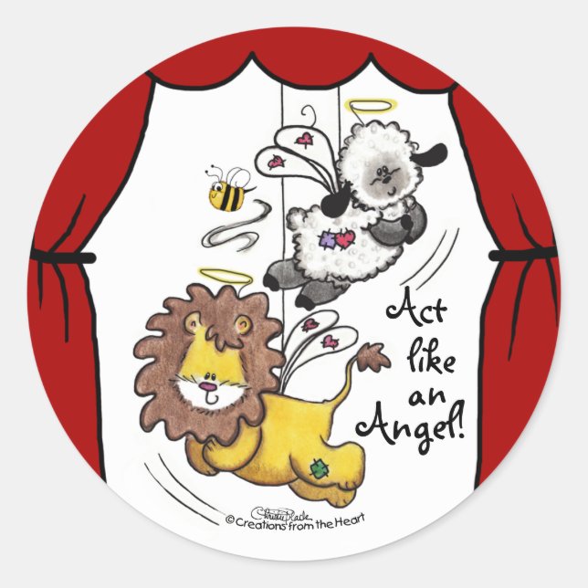 Lion and Lamb-Play Angels Classic Round Sticker (Front)