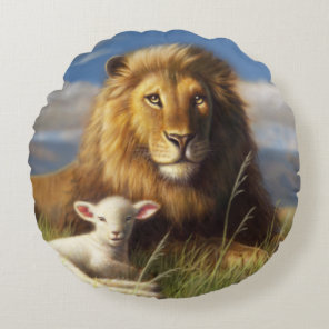 Lion and Lamb Round Throw Pillow