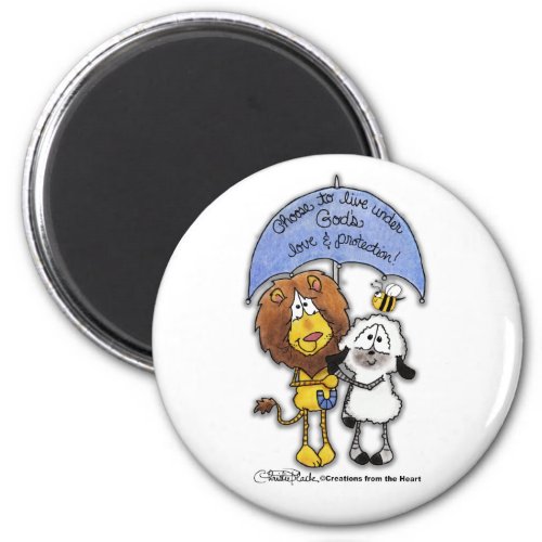 Lion and Lamb Under Umbrella Magnet