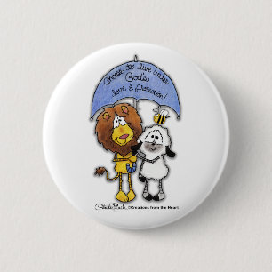 Lion and Lamb Under Umbrella Pinback Button