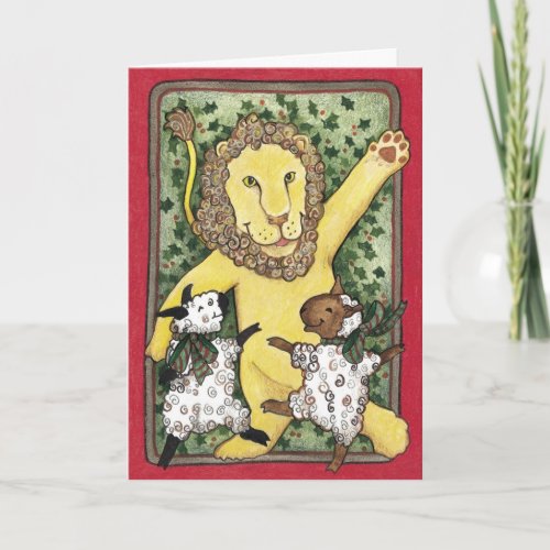 Lion and Lambs Christmas Card
