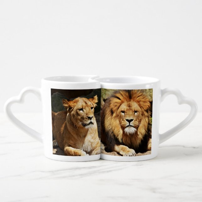 Lion and Lioness Coffee Mug Set (Back Nesting)