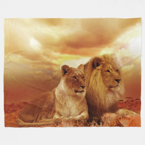 Lion and Lioness Custom Fleece Blanket Large