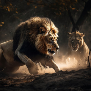 Lion And Lioness Hunt Together Jigsaw Puzzle